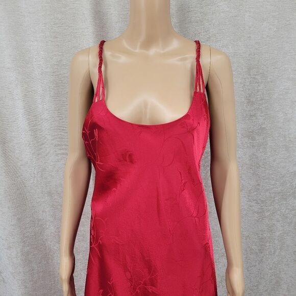 Inner Most Vintage Satin Jacquard Red Midi Slip Dress Nightgown - Picture 6 of 12